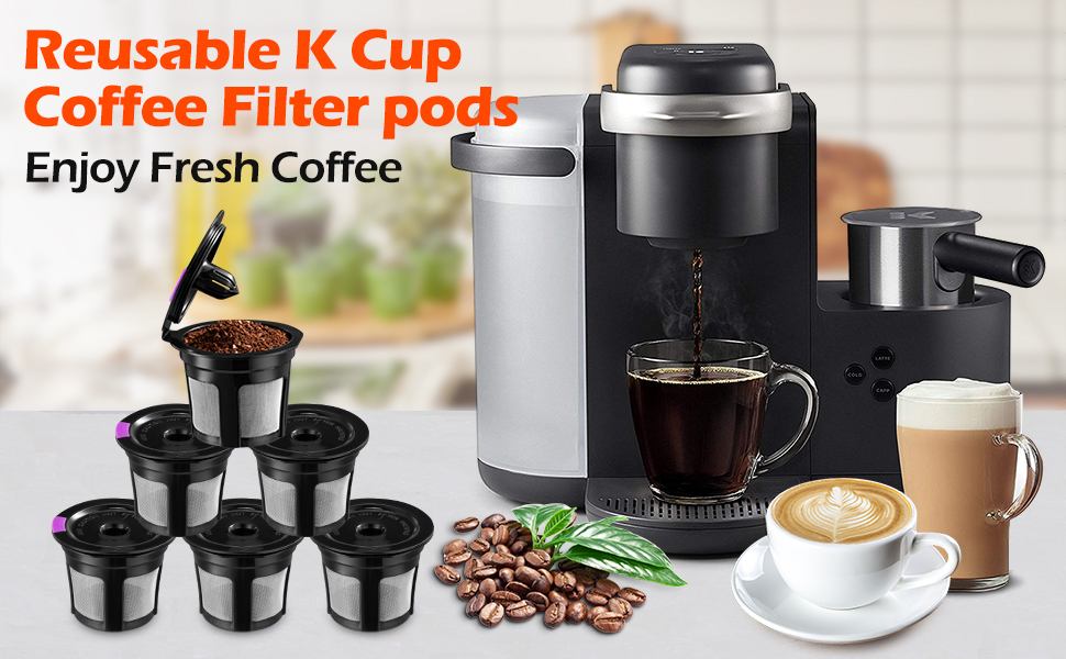 Reusable K Cups, 6 Pack Universal Fit Reusable Coffee Filters with Food Grade