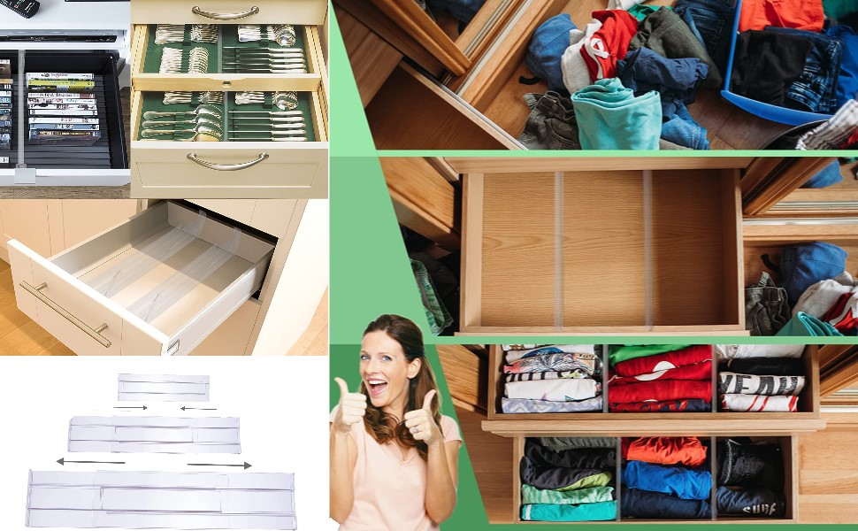 4 Pack Drawer Dividers, Expandable 1119" Dresser Drawer