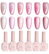 MelodySusie Pink Gem Cat Eye Gel Set Cat Eye Gel Nail Polish Set 6 Pcs, 0.26 Fl Oz Glitter Hologr...