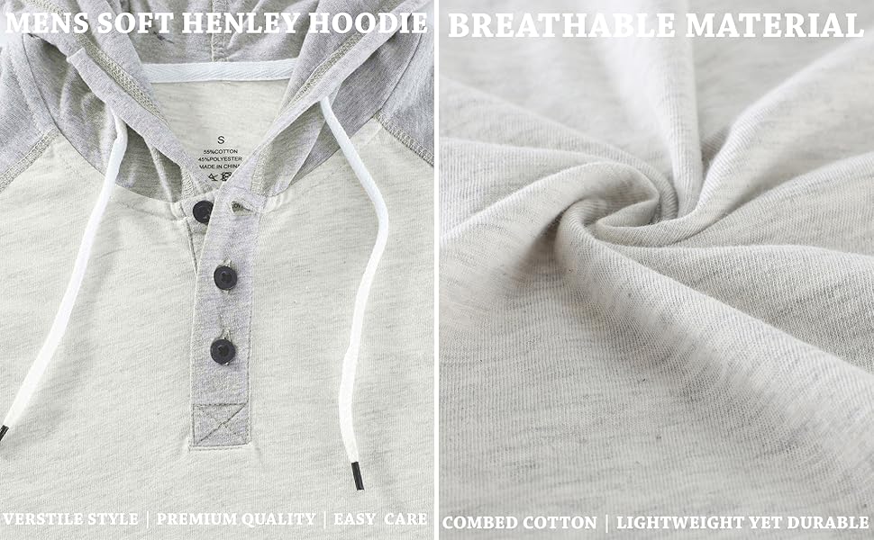 Mens Hoodies Henley Lightweight Shirts Casual Athletic Baseball Fashion Workout with Raglan