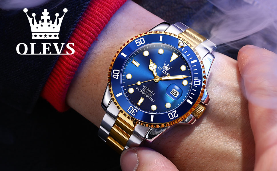 Automatic Watch Men Blue Face Stainless Steel Strap Luxury Watch for Men Classic Water Resistant
