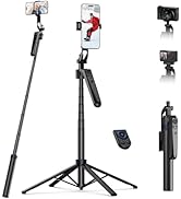 Collection of black selfie stick and tripod accessories shown in various configurations, including extended poles, phone mounts, and folded compact positions.