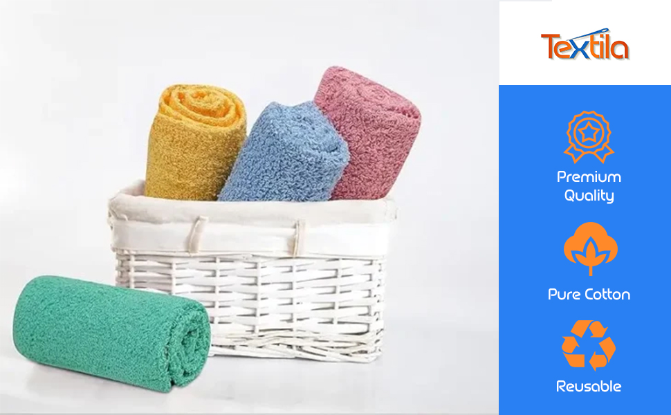 Terry Washcloths, Multicolor, 12x12 Inches, Soft, Absorbent, Bath, Face, Hand, Kitchen, Spa, Gym.