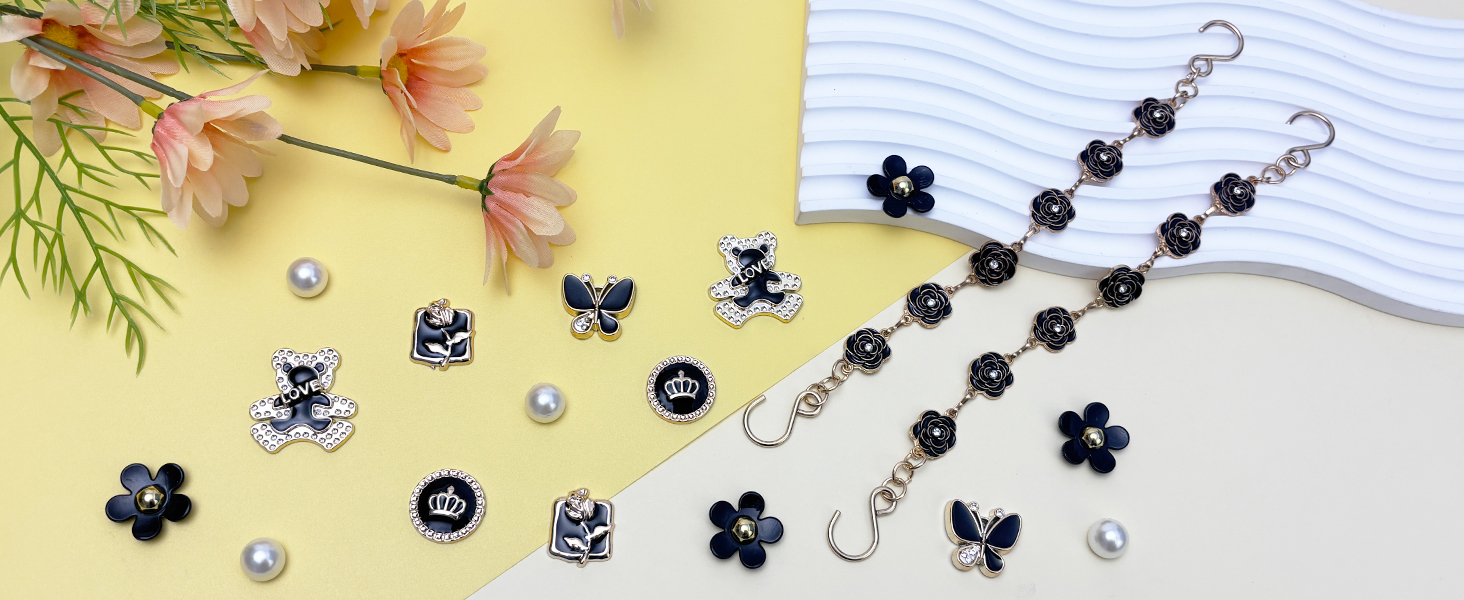 black flower shoe chain charms