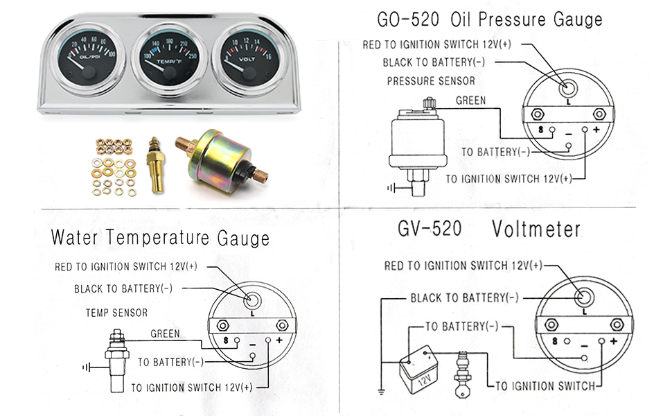 ARTILAURA 52mm Triple Car Auto Gauge Kit (Volt Meter+Water