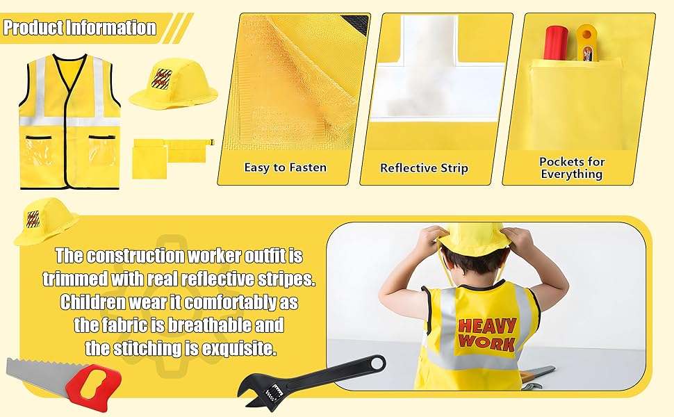ازياء عمال البناء للاولاد ملابس تنكرية للاطفال الصغار زي مهني للبناء مجموعة العاب لعب الادوار التظاهرية هدية عيد ميلاد من سن 3 7 سنوات البوليستر متعددة أصفر 19 1