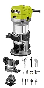 Dewinner à Bois Défonceuse Affleureuse électrique 710W 13000-33000RPM, 6 Vitesses Variables, 3 Pinces De 1/4" 6mm &8mm, Profession Plastifieuse Avec Accessoires 19 1029