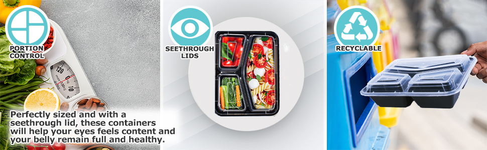 Portion control, Seethrough lids  & recyclable 