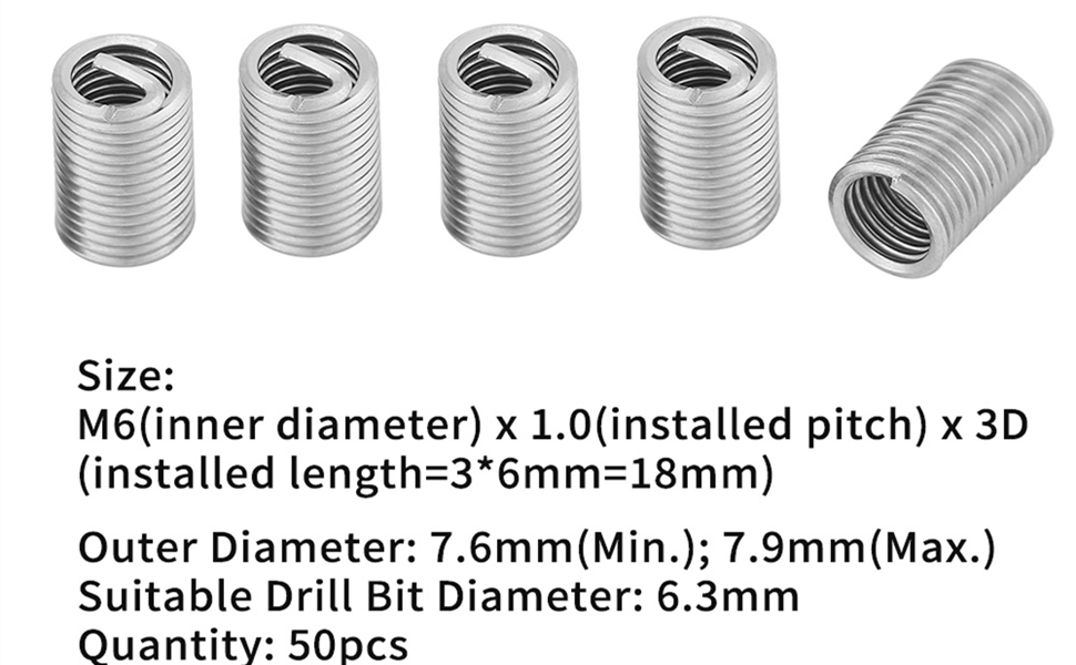 50pcs Thread Repair Insert SS304 Wire Thread Inserts Helical Insert