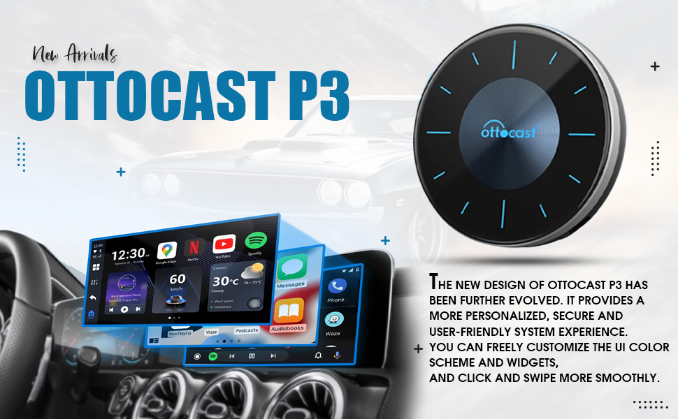 OTTOCAST P3 CarPlay AI Box - 2023 Android 12.0 CarPlay Video