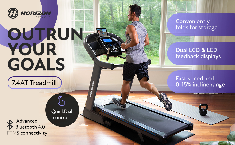 Horizon Fitness 7.4AT Treadmill HIIT Folding Treadmill with 56 x 152cm Deck, QuickDial