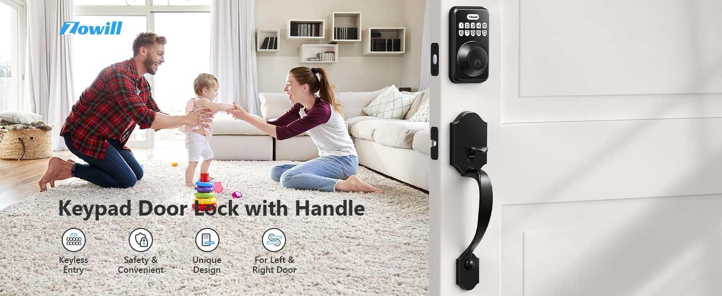 Zowill Keyless Entry Door Lock Set, Electronic Keypad Deadbolt with 2