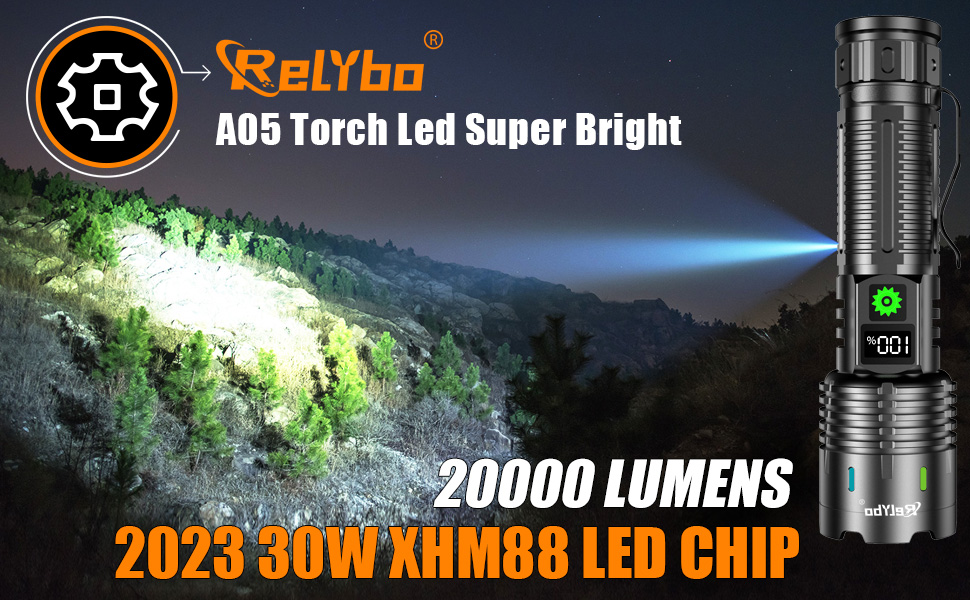 Relybo Torches LED Super Bright Rechargeable, Flashlight 20000 Lumens