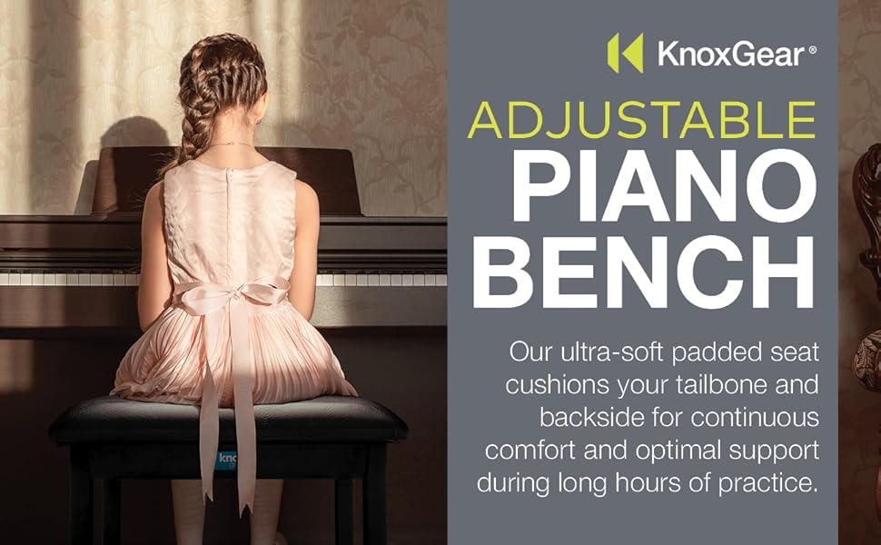 Knox Gear Piano Bench with Storage Adjustable Keyboard