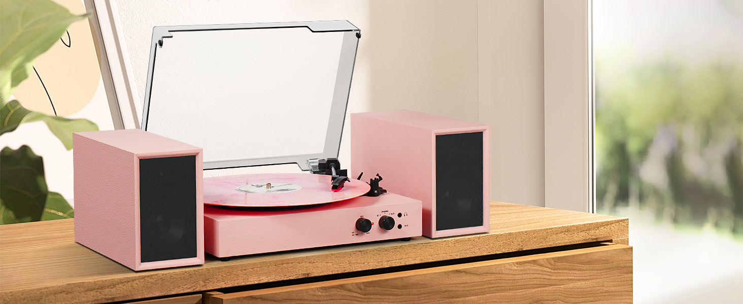 Vinyl Record Player with External Speakers, Vintage 3Speed