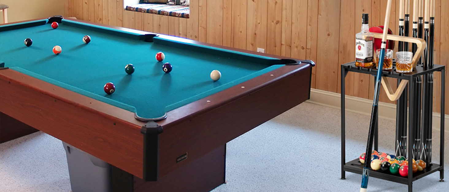 EXTCCT Billiards Pool Stick Holder Floor Stand Pool Cue Rack with Ping Pong Paddle