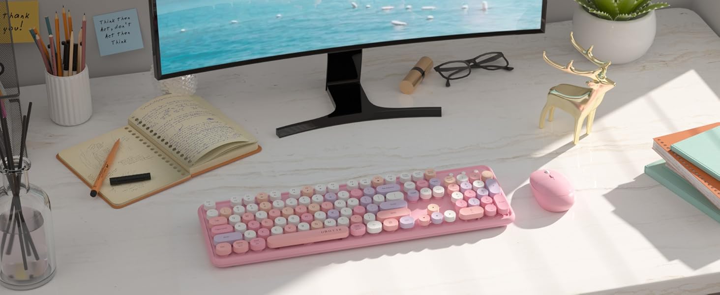 Pink colorful wireless keyboard and mouse