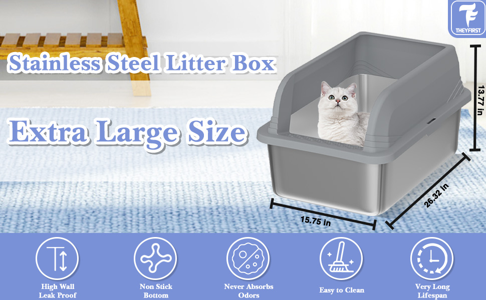 XL Large Stainless Steel Litter Box with Lid, Metal Litter