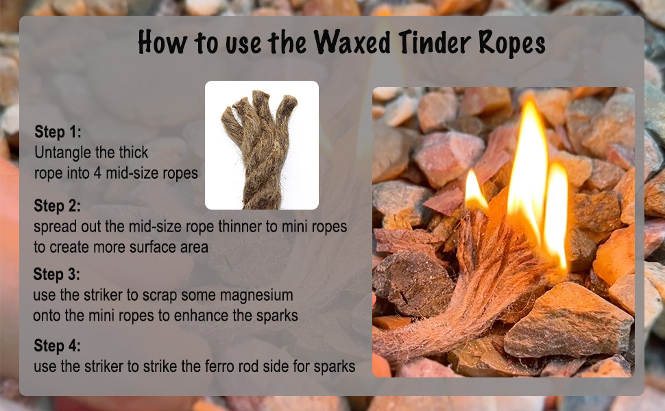 tinder for camp fire-waxed tinder rope-emergency fire starter