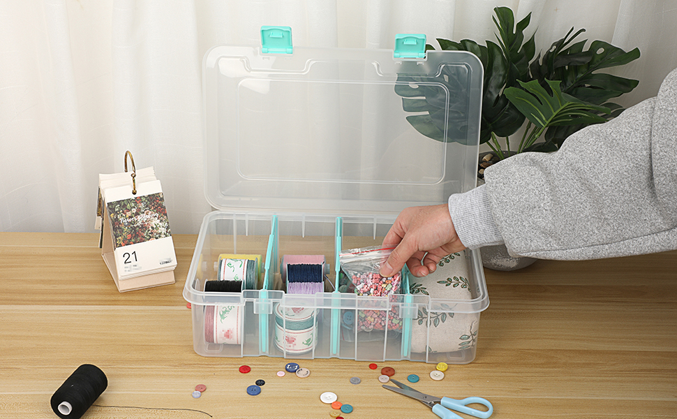 BSTKEY Plastic Clear Blue Storage Container Organizer Box, Home Utility