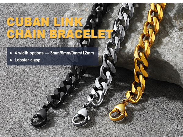 U7 Link Bracelets for Men, Cuban Link/Rope/Watch Band Solid