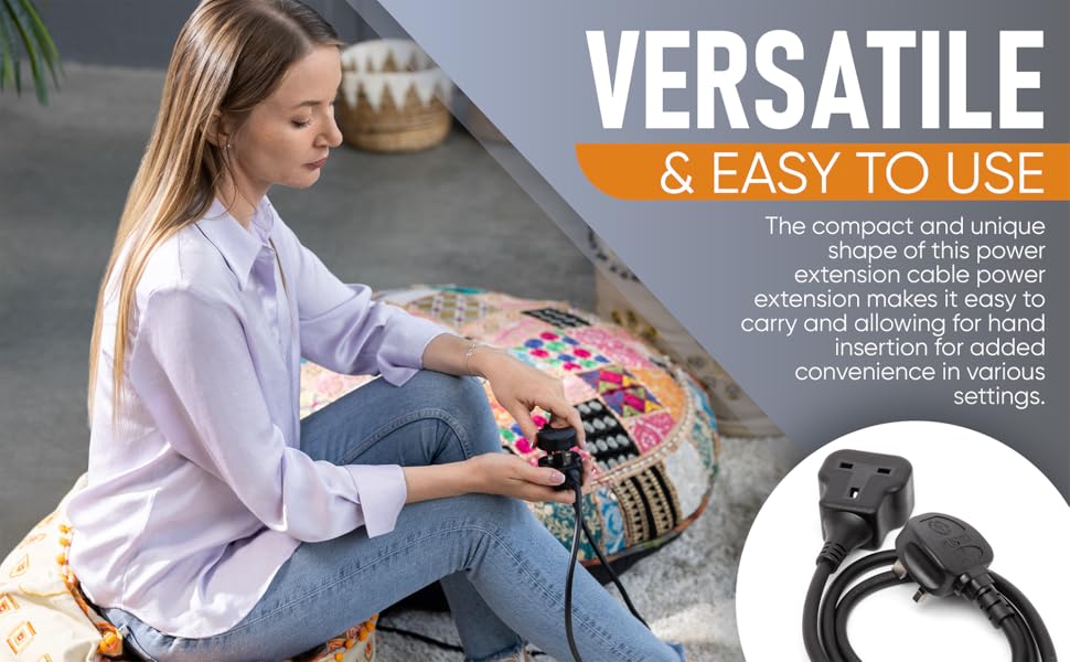 1 Way Extension Cord 1m (3.3 feet), Long &Thick Electric Cable