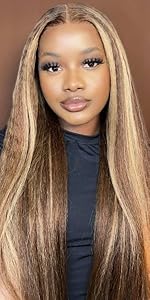 Nadula Highlight Honey Blonde Wigs Kinky Straight 13x4 Lace Front Human Hair Wig for Women