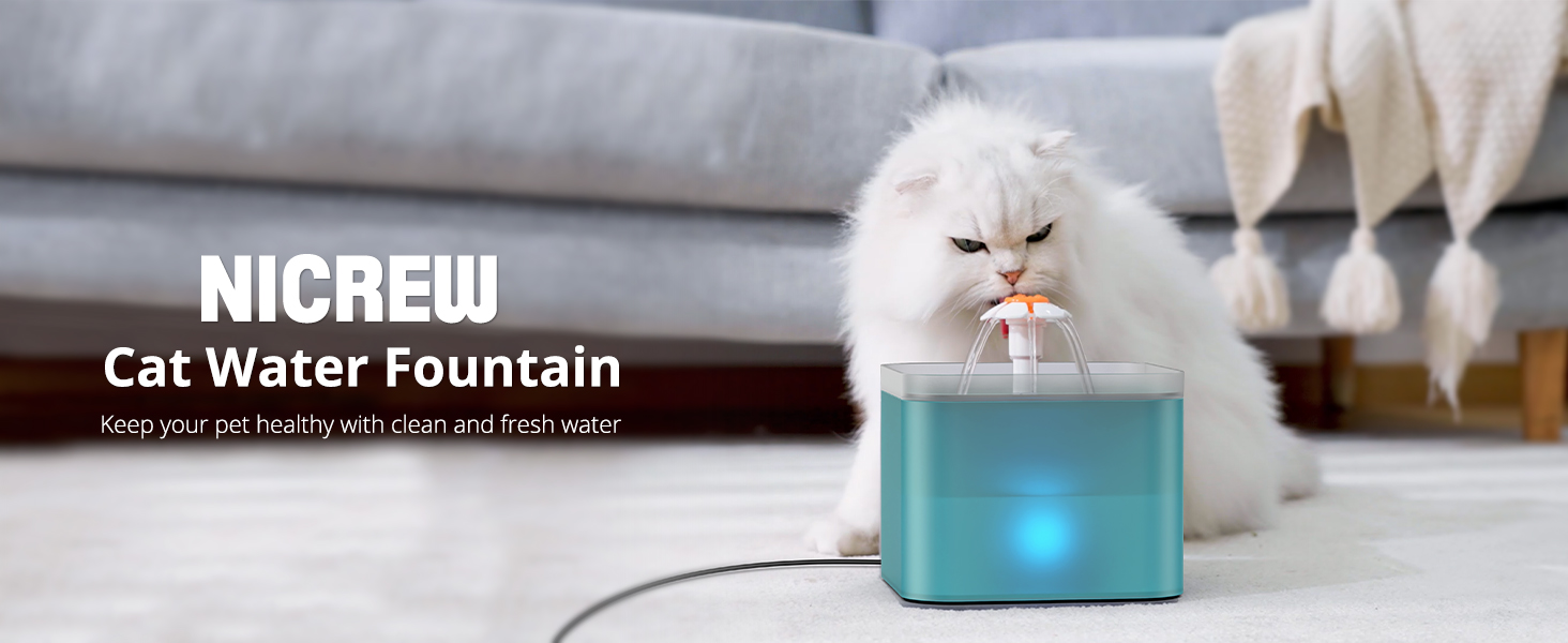 NICREW Cat Water Fountain, Pet Water Fountain with LED Nightlight and 5