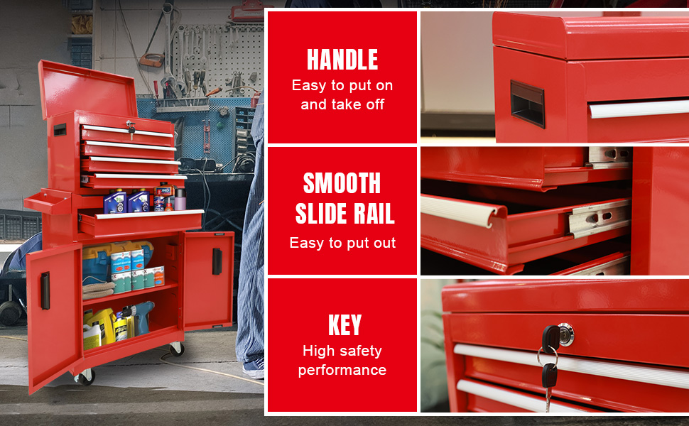 Torin 5-Drawer Rolling Tool Storage Chest: Metal Tool Cart Cabinet with Wheels, Removable