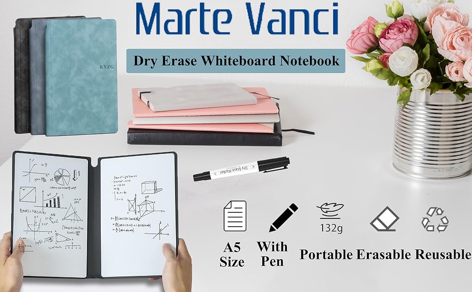 Marte Vanci Whiteboard Notebook Reusable Dry Erase Whiteboard with Pen