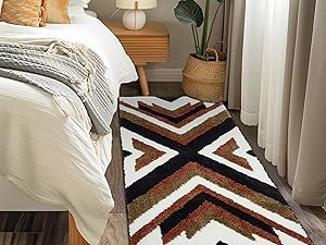 fluffy cream beige southwest modern neutral geometric diamond alfombra para baño  tapetes para baño 