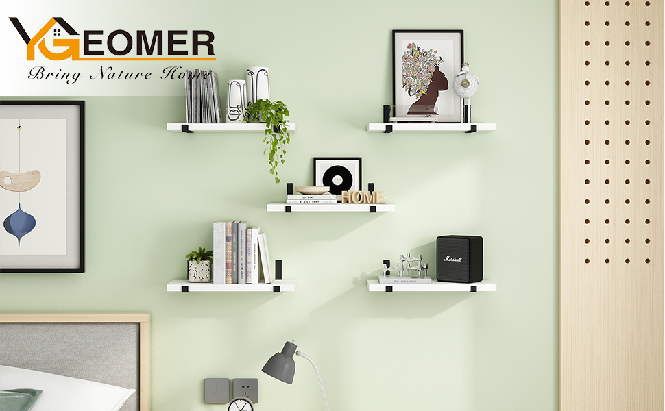 YGEOMER Floating Shelves, White Shelves, Set of 8, Rustic
