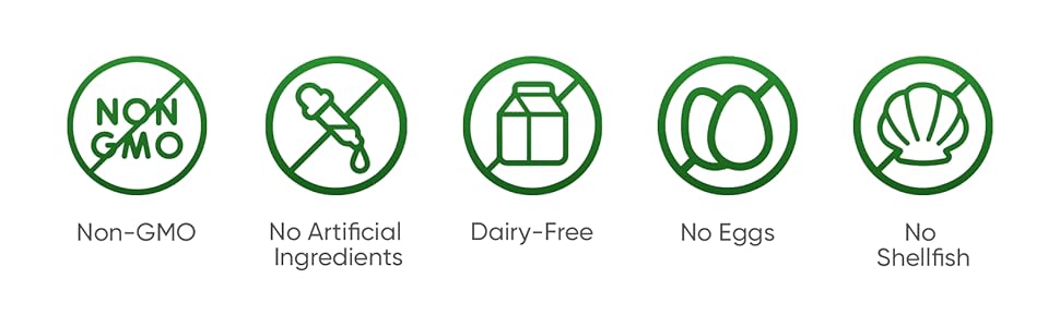 Non-GMO, No Artificial Ingredients, Dairy-Free, No Eggs, No Shellfish