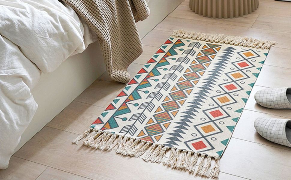 the seeker cotton rug beside