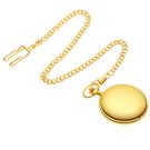 Gold pocket watch with chain closed case, smooth alloy vintage men’s accessory