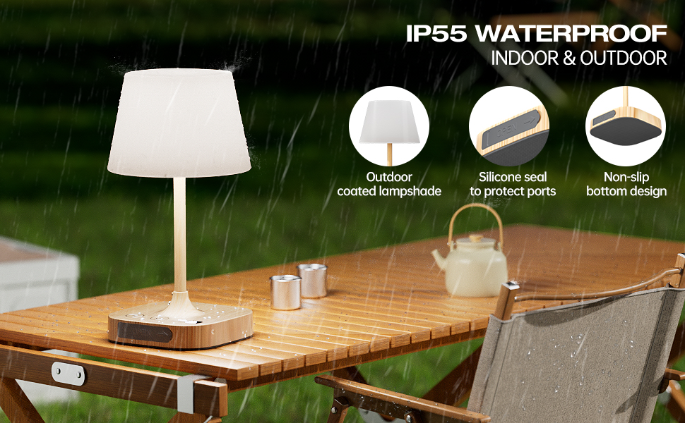 Outdoor Table Lamp, IP55 Waterproof Lamp for Shower, 3
