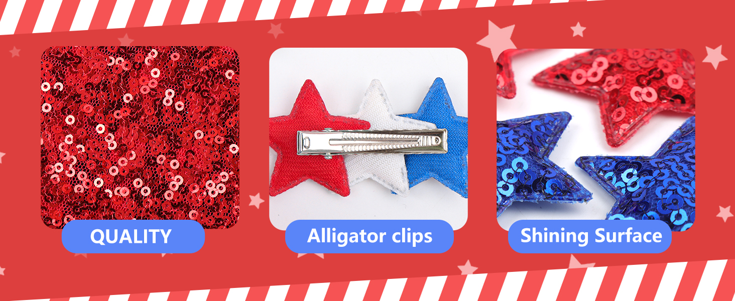 Glitter Star Hair Clips for Indepedence Day