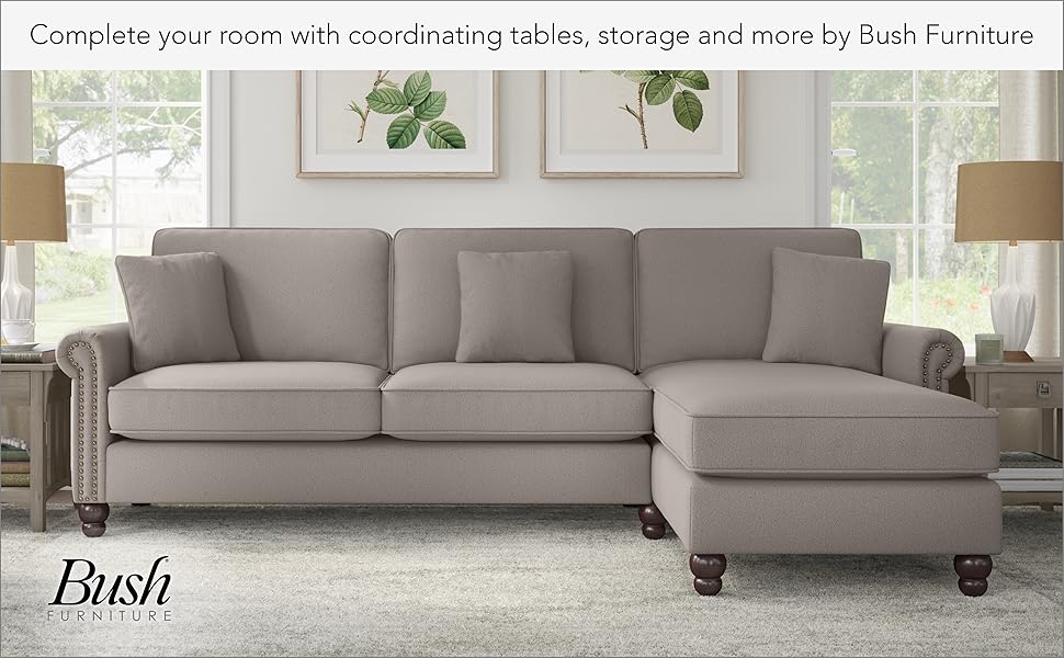 Bush Furniture Coventry Sofa, 85W, Beige Herringbone Home