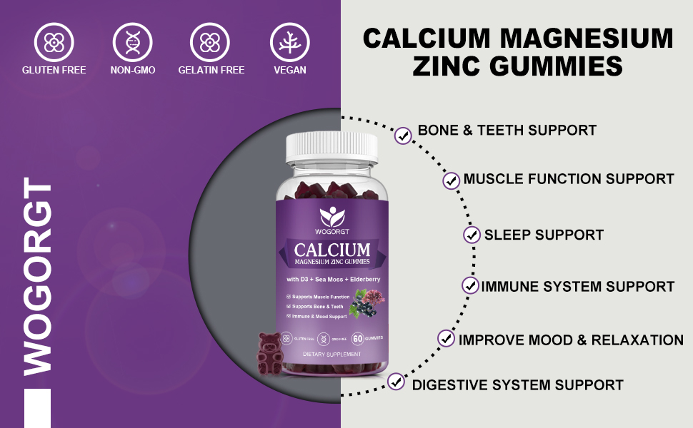 Calcium Magnesium Zinc Gummies with Vitamin D3 High