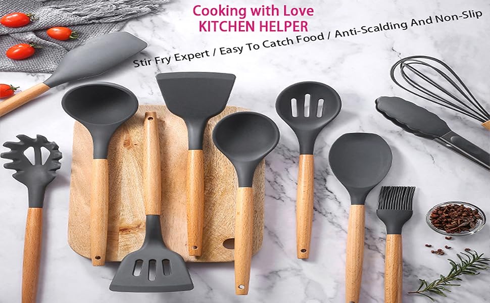 grey kitchen utensils