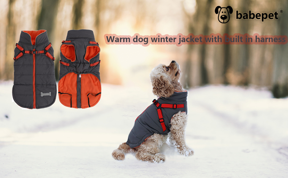 babepet Pet Dog Winter Coats,Dog Harness Jacket Waterproof Reflective