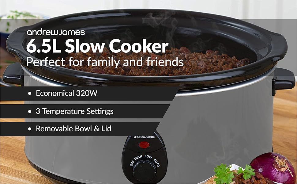 Andrew James Slow Cooker 6.5L Family Sized Cooker Up To 30 Portions