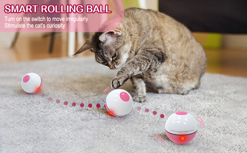Interactive Cat Toy Ball with LED Light & Catnip,Ring Bell Feather Toy