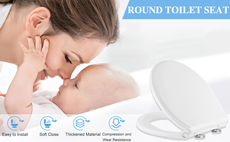Hibbent Premium Round Toilet Seat with Cover(Oval) Quiet Close, One