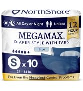 NorthShore MegaMax Tab-Style Briefs for Men and Women, Blue, Small, Pack/10