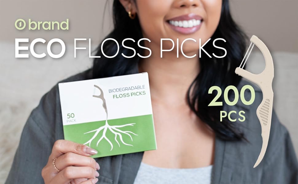 Biodegradable Floss Picks, 200 Picks, Dental Floss Picks, Plant Based