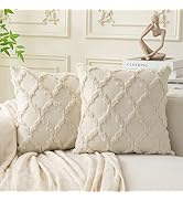 Cozoomy Set of 2 Soft Moroccan Throw Pillow Covers 18x18 Inch Plush Boho Decorative Pillow Cover ...