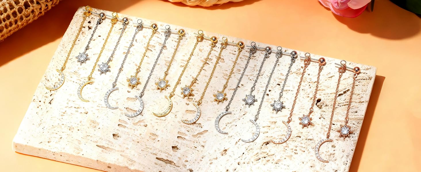 silver 14k gold rose gold dangle earrings