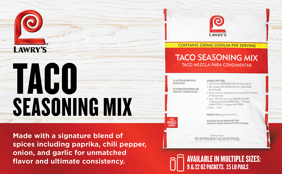 Lawry's Taco Seasoning Mix, 22 oz One 22 Ounce Packet of
