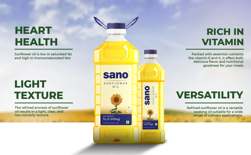 sano Sunflower Oil 5 Ltr Pet Bottle Pure, Nutrient Rich Cooking Oil